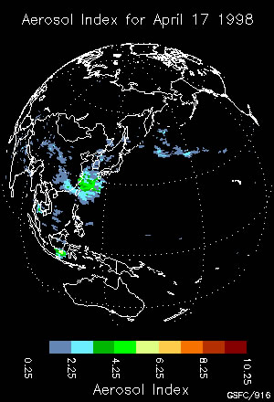 太平洋を横断する黄砂をとらえた衛星画像（NASAGoddard Space Flight Center提供）2枚目