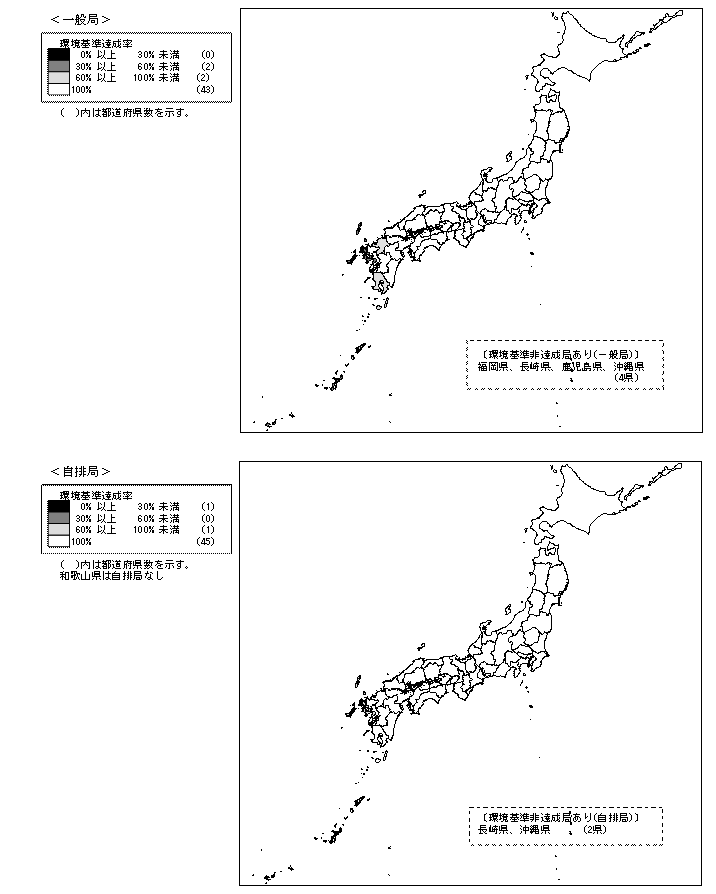 図：図２－３　浮遊粒子状物質の環境基準達成局の分布