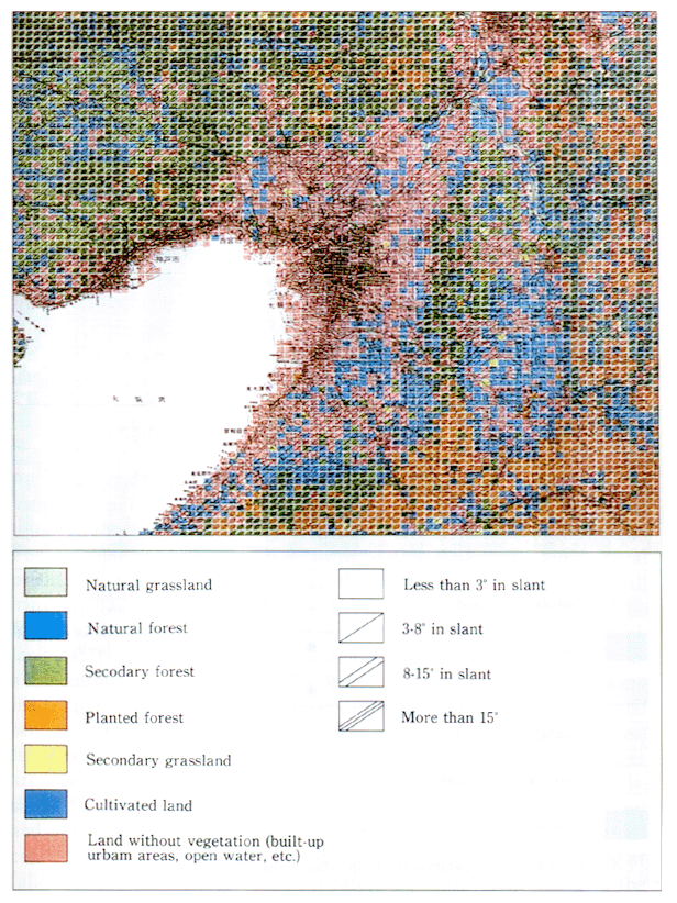 Fig. 1-2-11 Distribution of Vegetation and slant condition in Area Around Osaka-Kyoto Area