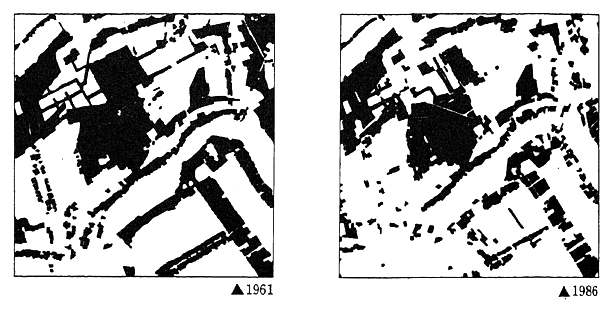 Fig. 3-2-1 Conditions of Secondary Forests Remained in Tokoroz-awa, Saitama Prefecture Condition of surviving secondary forests in Tokorozawa, Saitama prefecture, as seen in aerial photographs. (Material prepared by Iida and Nakashizu)