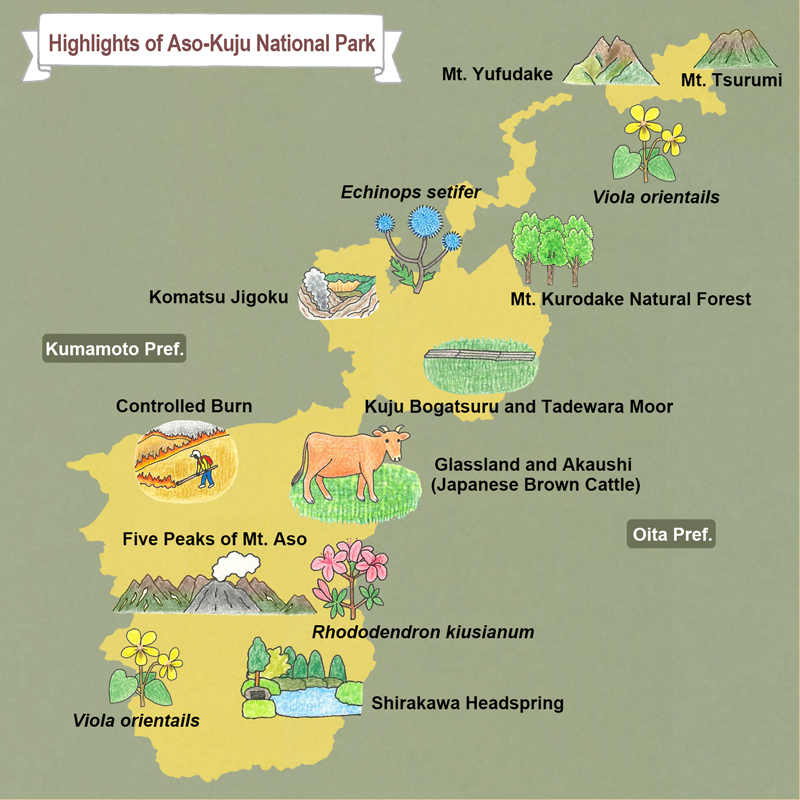 map of Aso-Kuju National Park