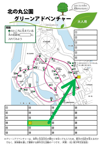 図：北の丸公園グリーンアドベンチャー大人用コース設問１６番の位置図です