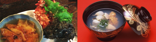 Sanriku's hallmark seafood: Uni (sea urchins) and hoya (sea pineapples)