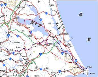 霞ヶ浦・浮島および利根川下流域と周辺水田地域 位置図