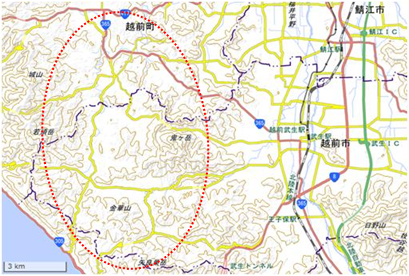 丹生山地南部 位置図
