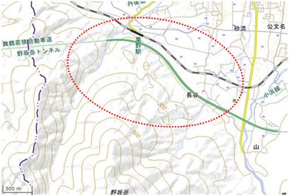 野坂岳山麓の貧栄養湿地群とカヤ原 位置図