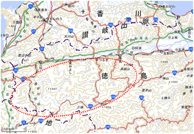 剣山周辺の傾斜農業地域 位置図