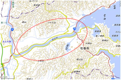 北上川河口の湿性植生 位置図