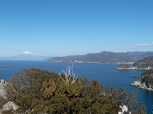 海食崖と富士山の眺望の写真