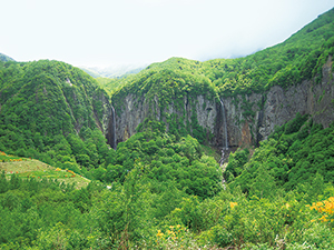 米子大瀑布（左：権現滝、右：不動滝）の写真