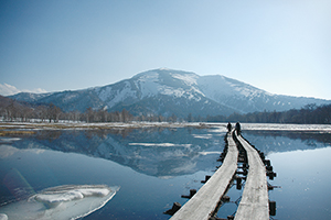 photo of Mt. Shibutsu Reflected in a Lake of Melted Snow (May)
