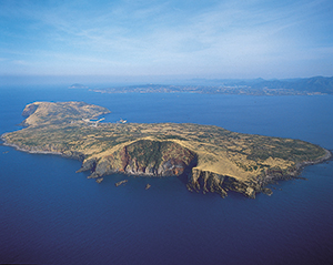 火山内部構造が観察できる嵯峨島海蝕崖の写真