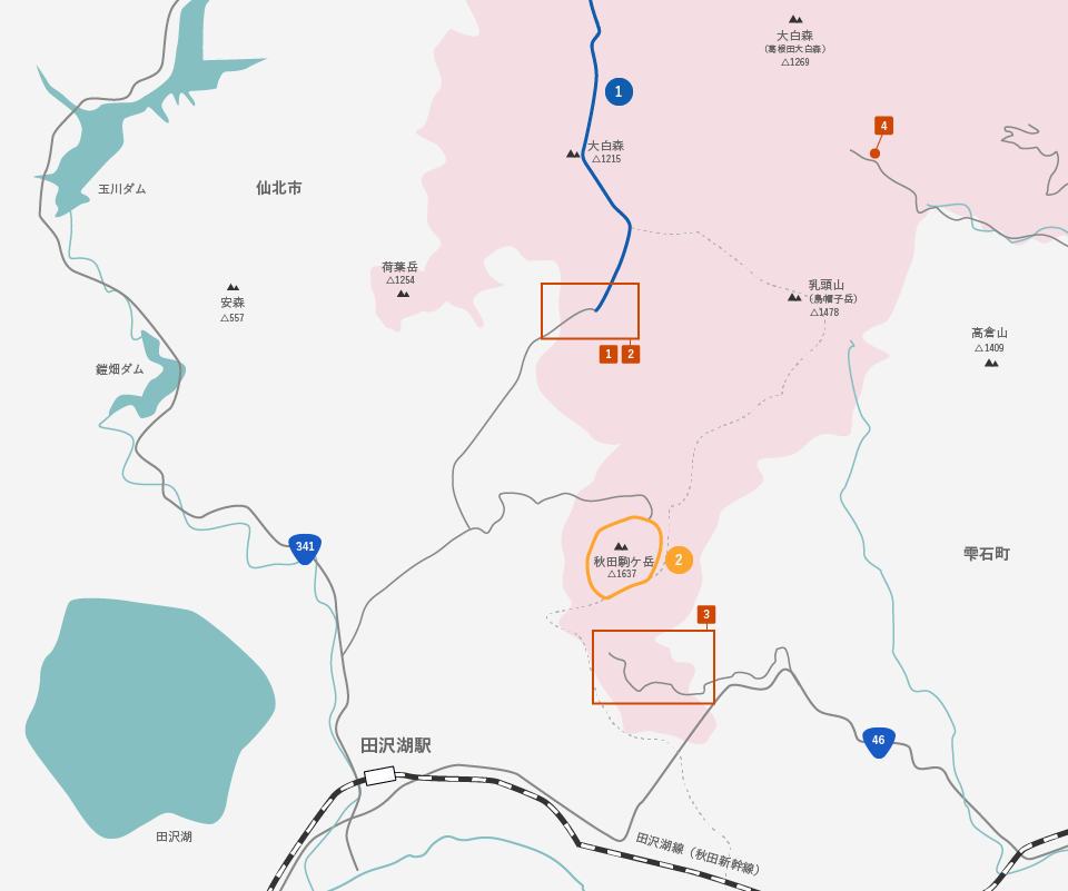 秋田駒ヶ岳地区エリアマップ
