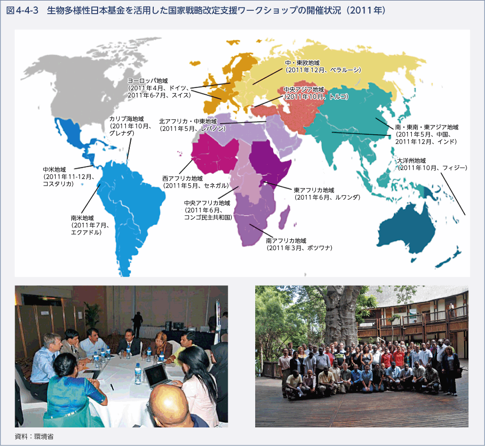 図4-4-3　生物多様性日本基金を活用した国家戦略改定支援ワークショップの開催状況（2011年）
