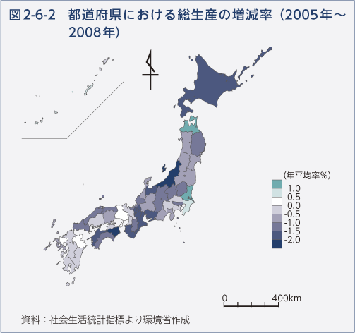 図2-6-2　都道府県における総生産の増減率（2005年～2008年）