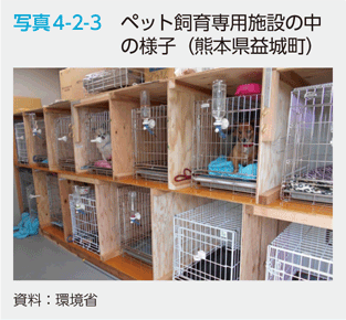写真4-2-3　ペット飼育専用施設の中の様子（熊本県益城町）