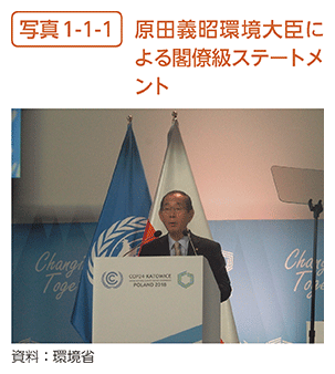 写真1-1-1　原田義昭環境大臣による閣僚級ステートメント
