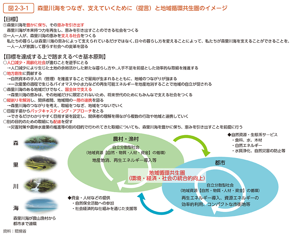 図2-3-1　森里川海をつなぎ、支えていくために（提言）と地域循環共生圏のイメージ