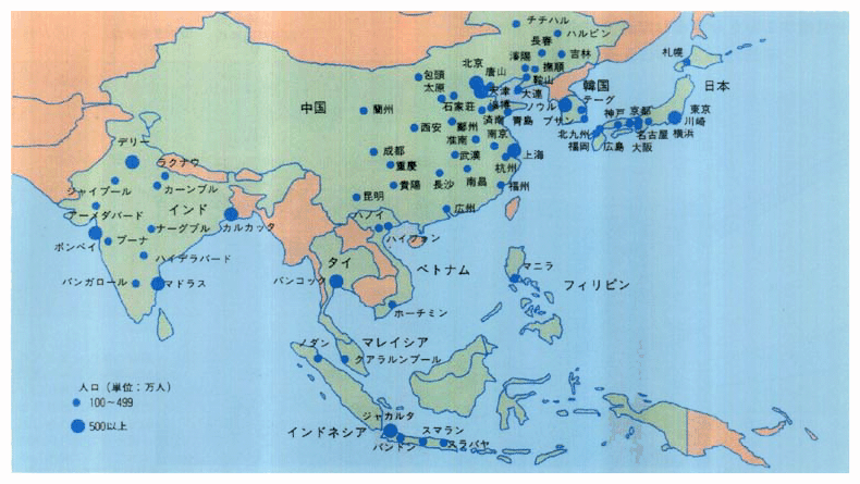 アジア地域の主要都市と人口