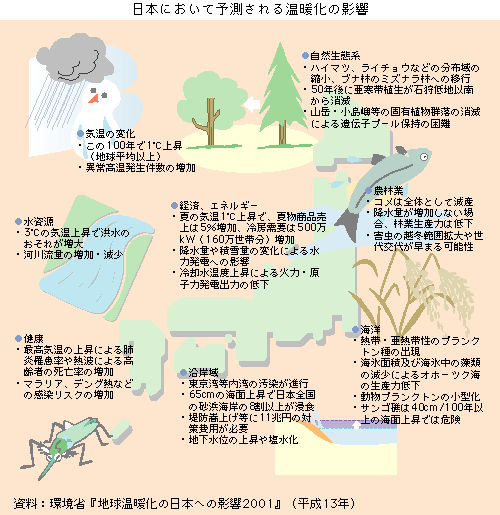 日本おいて予測される温暖化の影響