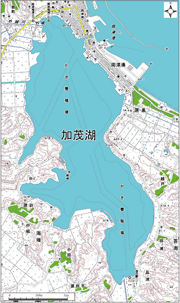 加茂湖範囲または位置（拡大画像）