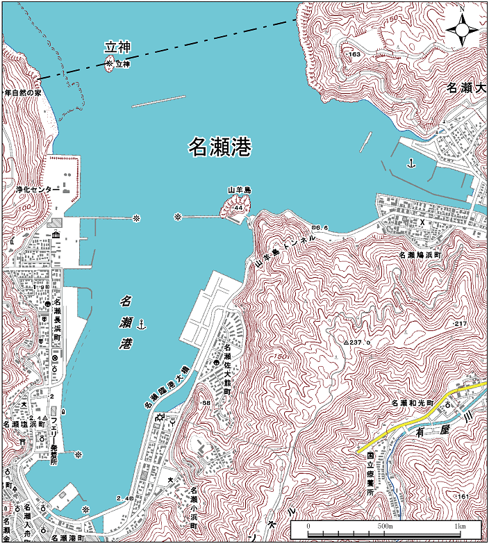 名瀬港範囲または位置（拡大画像）