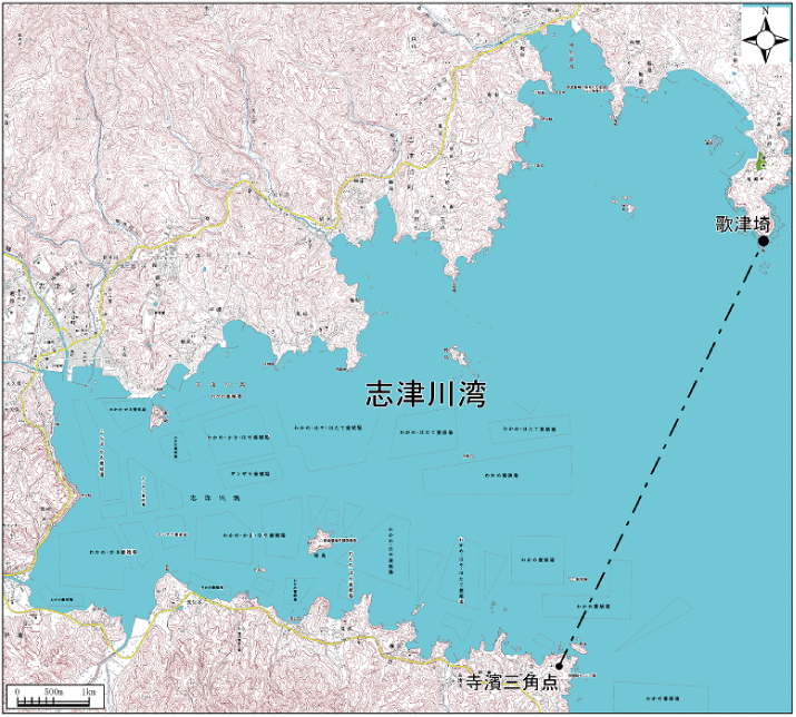 志津川湾範囲または位置（拡大画像）