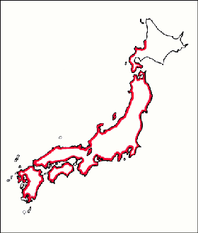 アユの分布域図（日本列島）