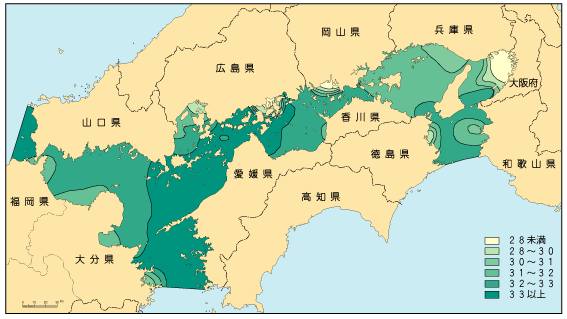 瀬戸内海のＣＯＤ（平成20年夏季表層）分布図