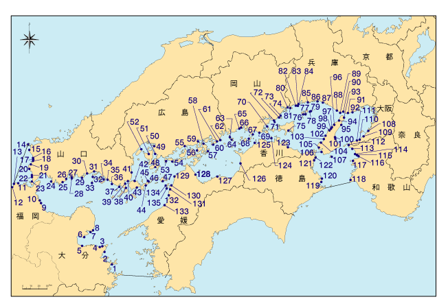 瀬戸内海の主要海水浴場の位置図