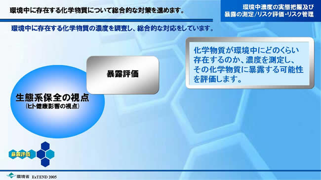 環境中濃度の実態把握及び暴露の測定／リスク評価／リスク管理