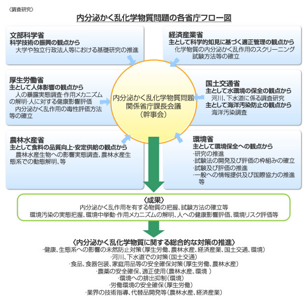 内分泌かく乱化学物質問題の各省庁フロー図