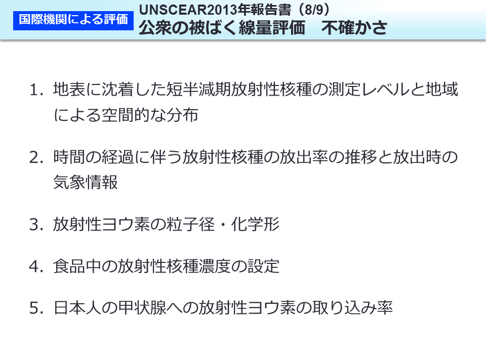 UNSCEAR2013 年報告書（8/9）公衆の被ばく線量評価 不確かさ