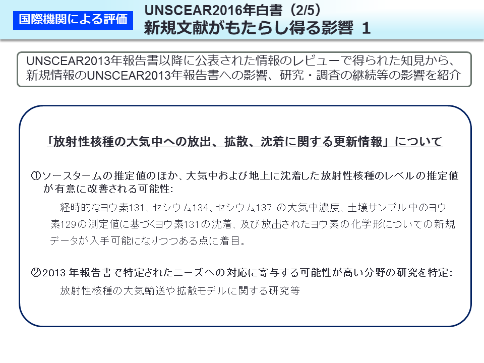 UNSCEAR2016 年白書（2/5）新規文献がもたらし得る影響 1