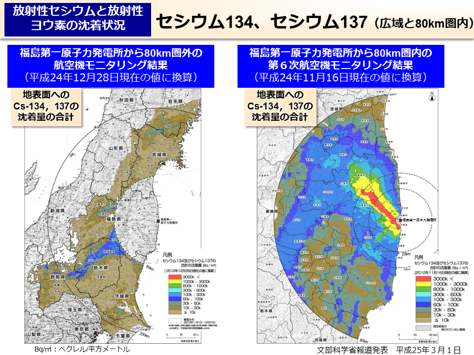 セシウム134、セシウム137（広域と80km 圏内）