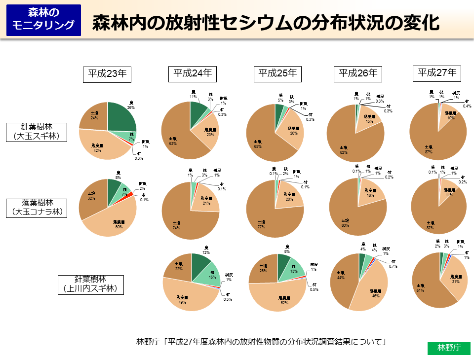 森林内の放射性セシウムの分布状況の変化