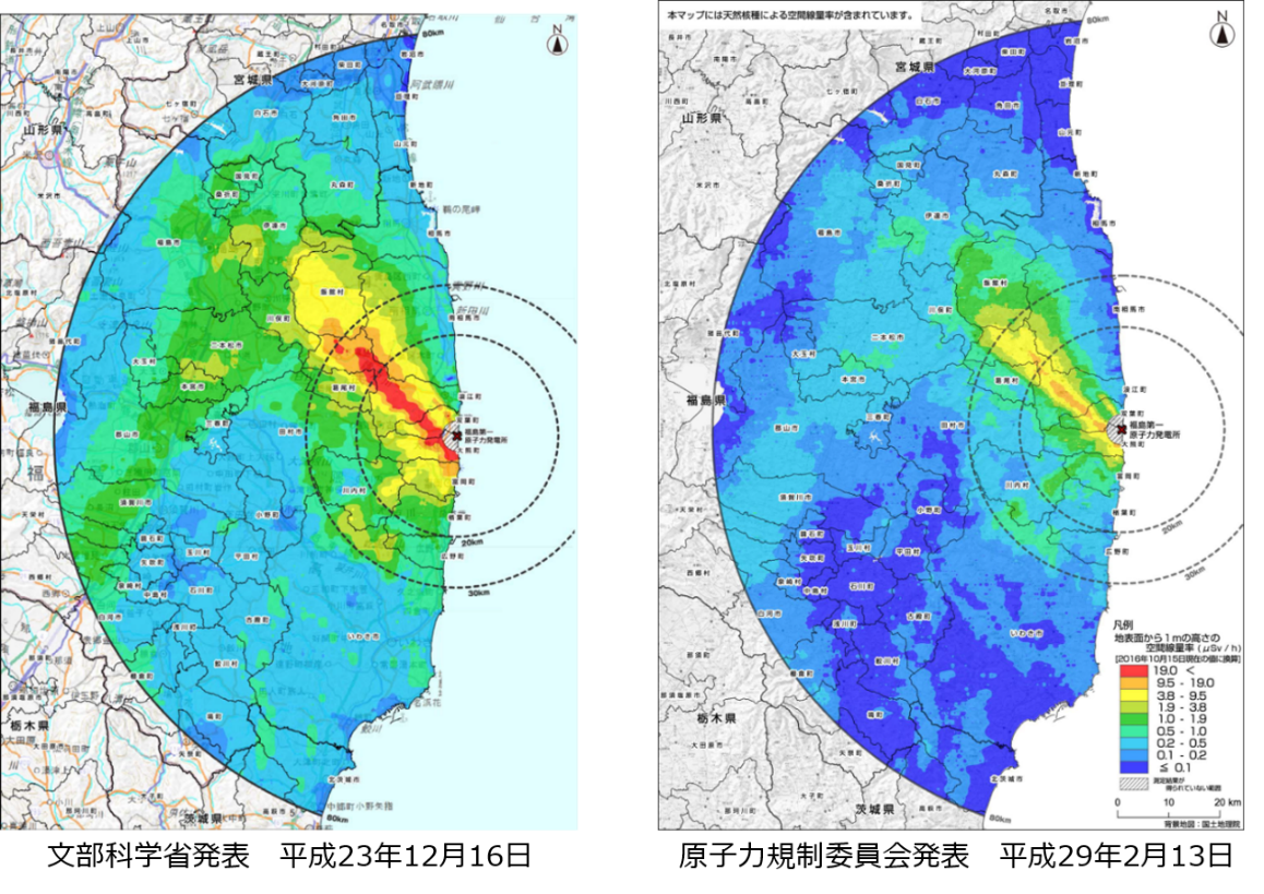 東京電力福島第一原子力発電所から80km圏内の空間線量率