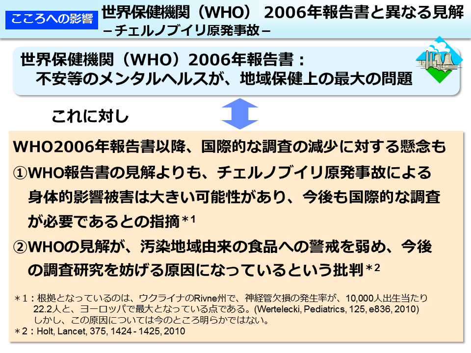 世界保健機関（WHO）2006 年報告書と異なる見解－チェルノブイリ原発事故－