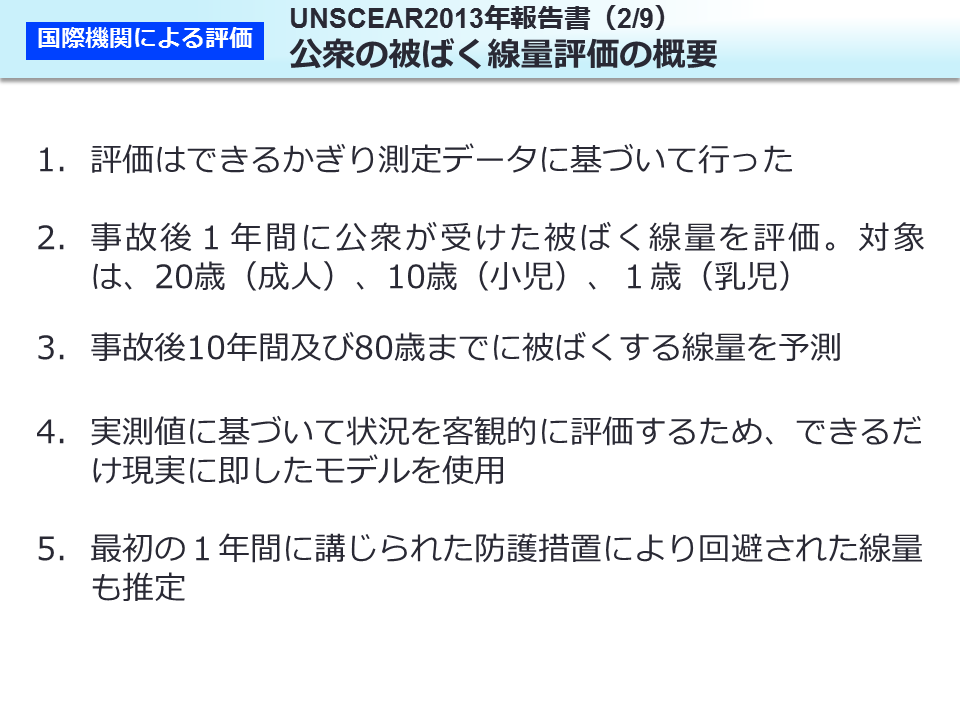 UNSCEAR2013 年報告書（2/9）公衆の被ばく線量評価の概要