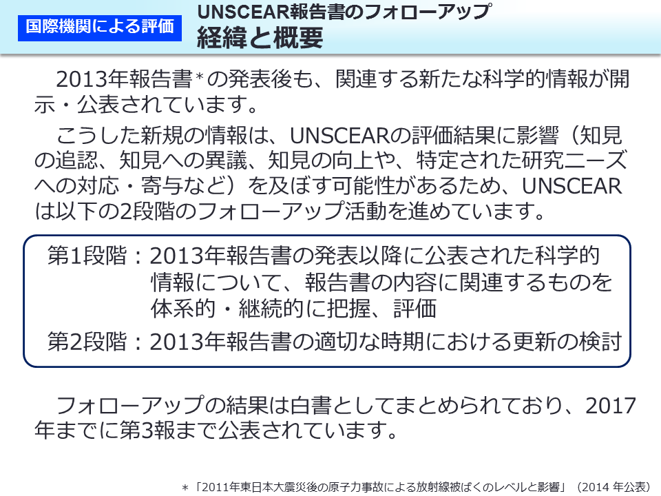 UNSCEAR報告書のフォローアップ 経緯と概要