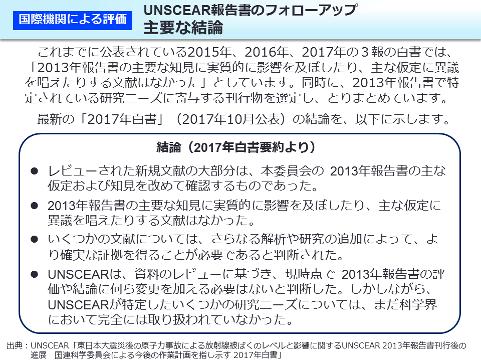 UNSCEAR報告書のフォローアップ 主要な結論