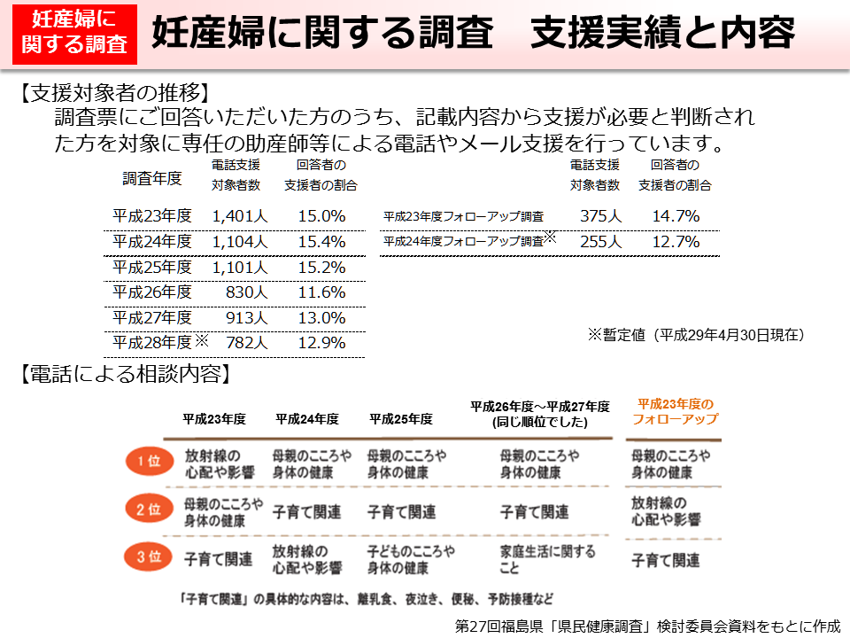 妊産婦に関する調査 支援実績と内容