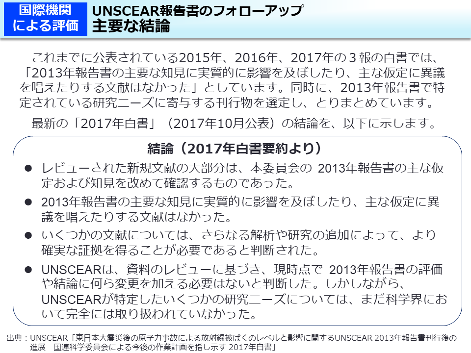 UNSCEAR報告書のフォローアップ　主要な結論