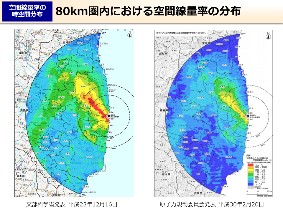 80km圏内における空間線量率の分布