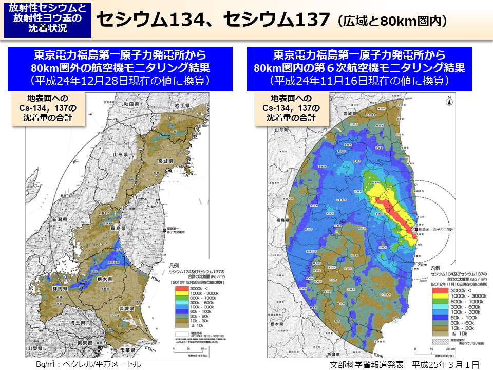 セシウム134、セシウム137（広域と80km圏内）