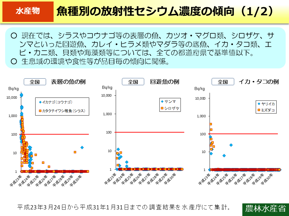 魚種別の放射性セシウム濃度の傾向（1/2）