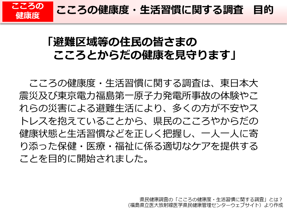 こころの健康度・生活習慣に関する調査　目的