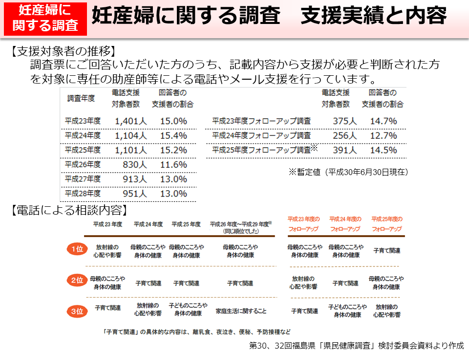 妊産婦に関する調査　支援実績と内容