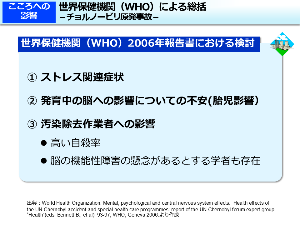 世界保健機関（WHO）による総括－チョルノービリ原発事故－