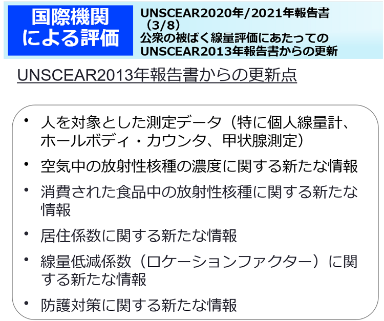 UNSCEAR2020年/2021年報告書（3/8）公衆の被ばく線量評価にあたってのUNSCEAR2013年報告書からの更新